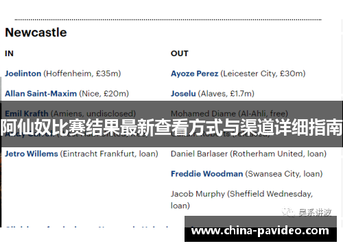 阿仙奴比赛结果最新查看方式与渠道详细指南