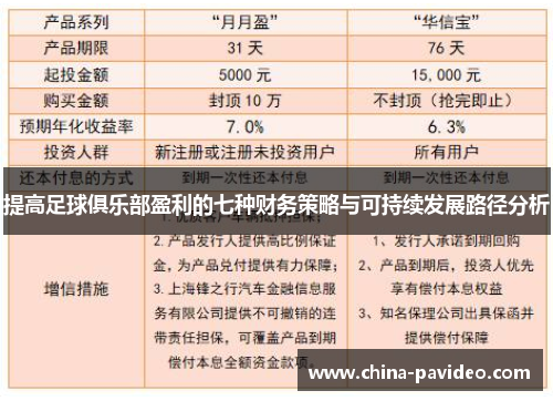 提高足球俱乐部盈利的七种财务策略与可持续发展路径分析
