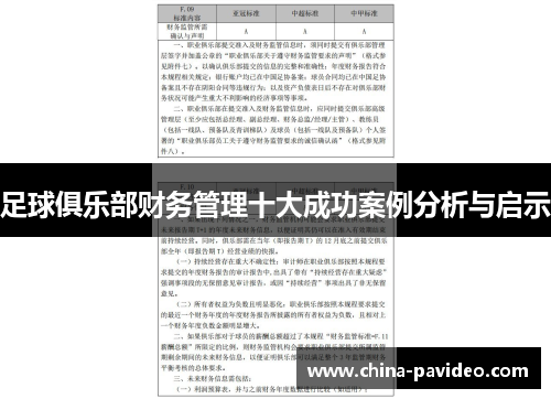 足球俱乐部财务管理十大成功案例分析与启示